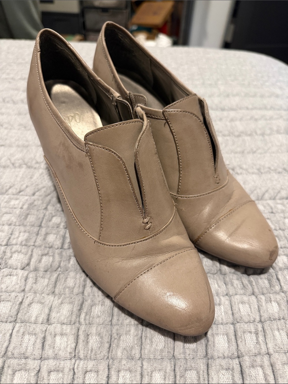 Impo Taupe Pointed-Toe Wedge Booties
